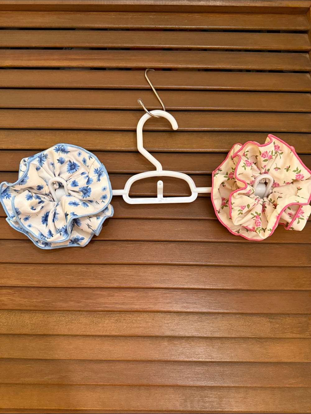 Kids Floral Hair Scrunchie Duo — Blue & Pink